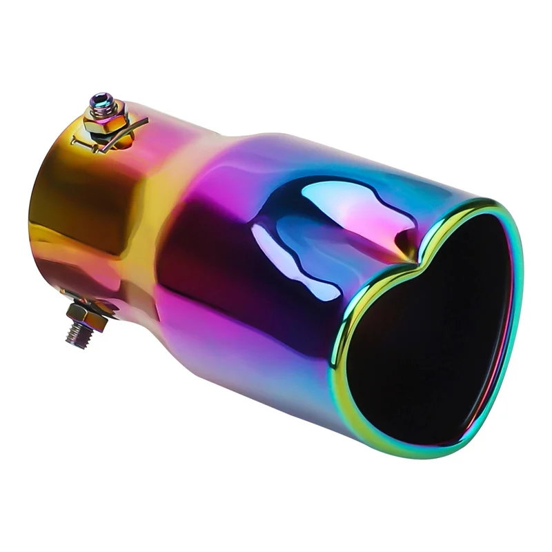 Heart Shape 2.5 Inch Stainless Steel Exhaust Tip - New Design Silver Colorful Car Muffler Tail Pipe Decorative Auto Accessories