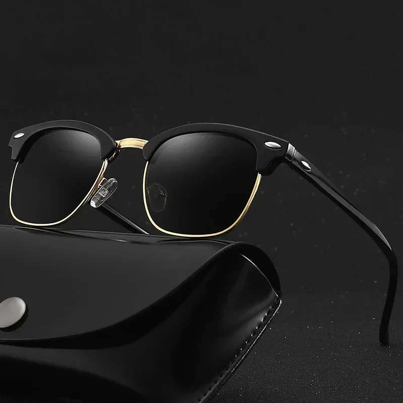 

Half Frame Polarized Sunglasses Man Woman Luxury Brand Designer Sun Glasses Male Retro Rivet Mirror Eyewear Metal Gafas De Sol