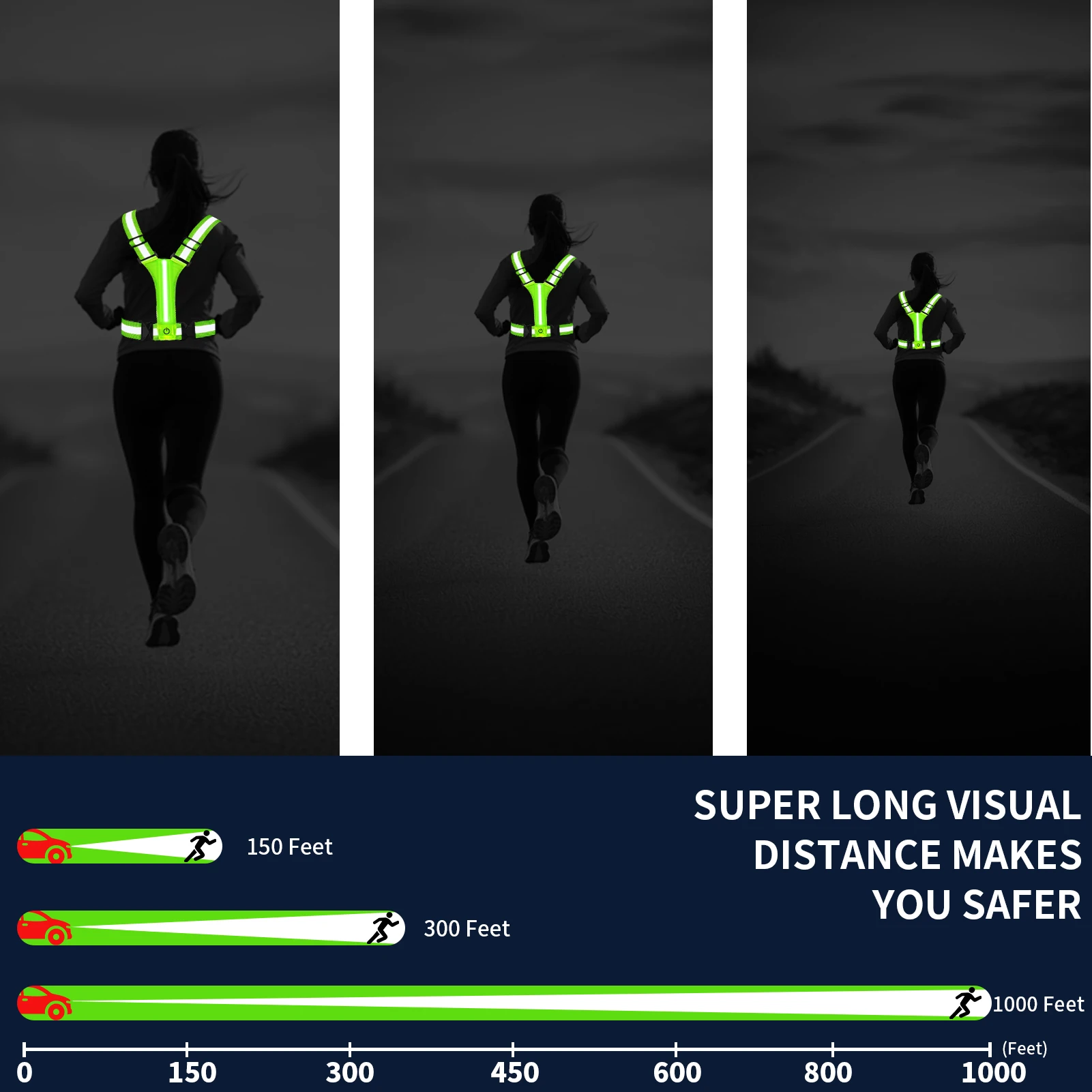LED Reflective Vest USB Rechargeable Light Up High Visibility Running Gear Jogging Walking