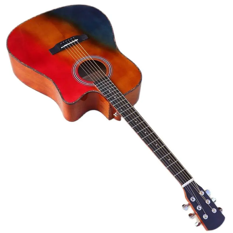 Guitare électrique acoustique 41 pouces 6 cordes, arc-en-ciel et couleur  naturelle avec Stocks, étui rigide à bulles de défauts