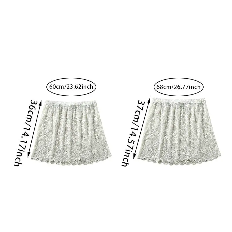 Women Floral Lace Layering Faux Top Mini Skirt Pleated A-Line Flare Fake Hem Shirt Extender Half-Length Underskirt