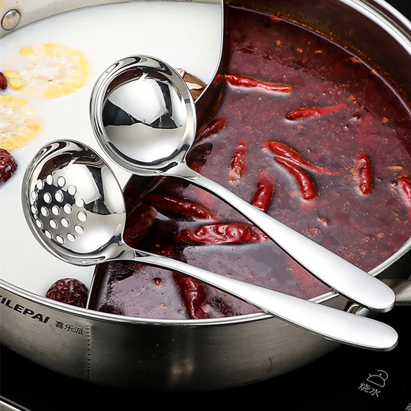 New Long Handle Deepen Ramen Soup Spoon Ladle Colander Stainless Steel Tableware Home Tablespoons Kitchen Cooking Utensils