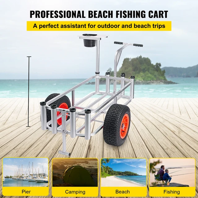 Chariot de pêche de plage en aluminium, capacité de 500 livres, pour  poissons et marins, avec supports de canne et grandes roues de 10 pouces -  AliExpress