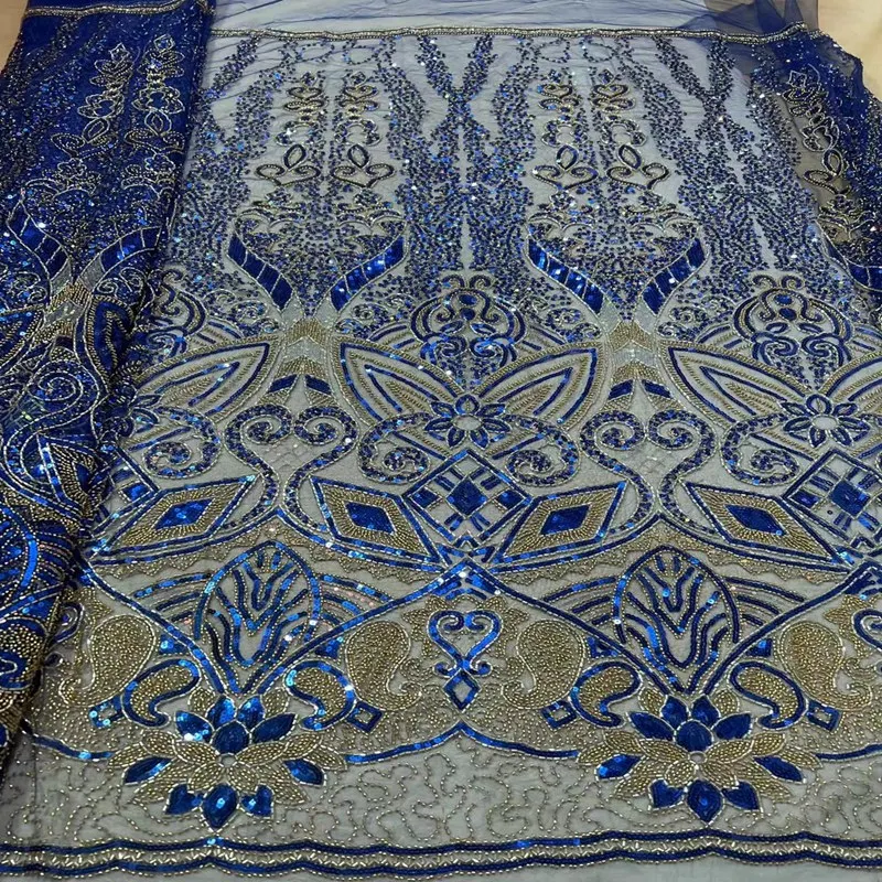 

Новинка, высококачественные африканские нигерийские аксессуары для шитья, платья с вышивкой бисером 5 ярдов TS2716