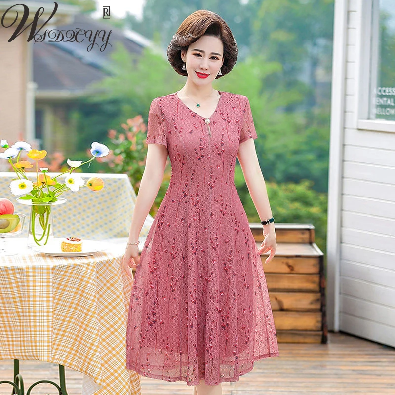 

Oversized Print Long Dress For Women Casual V-Neck Summer Chiffon Dress 2023 Vintage Middle-Ages Short Sleeve A-Line Vestidos