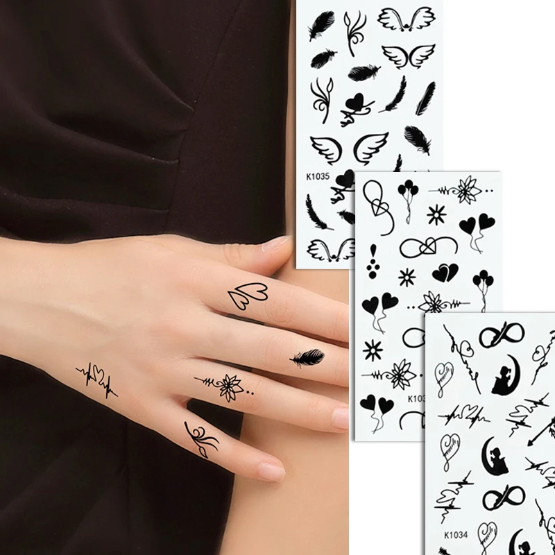 Tatuaje temporal pequeño impermeable para mujer, pegatina de línea Simple, flor, Flash solar, hoja, dedo, muñeca, tatuaje falso para arte corporal