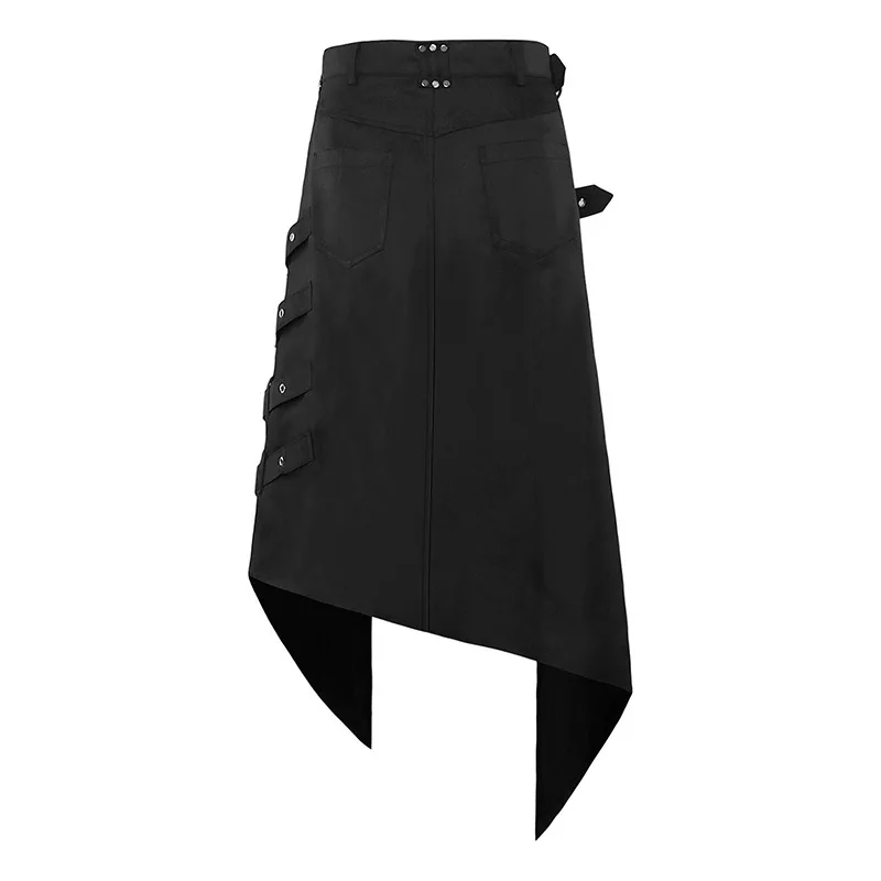 Asymmetric Design Gothic Vintage Hip Hop Punk Pantskirt Men Metal Eyelet Decorate Techwear Style Skirt Cosplay Culotte