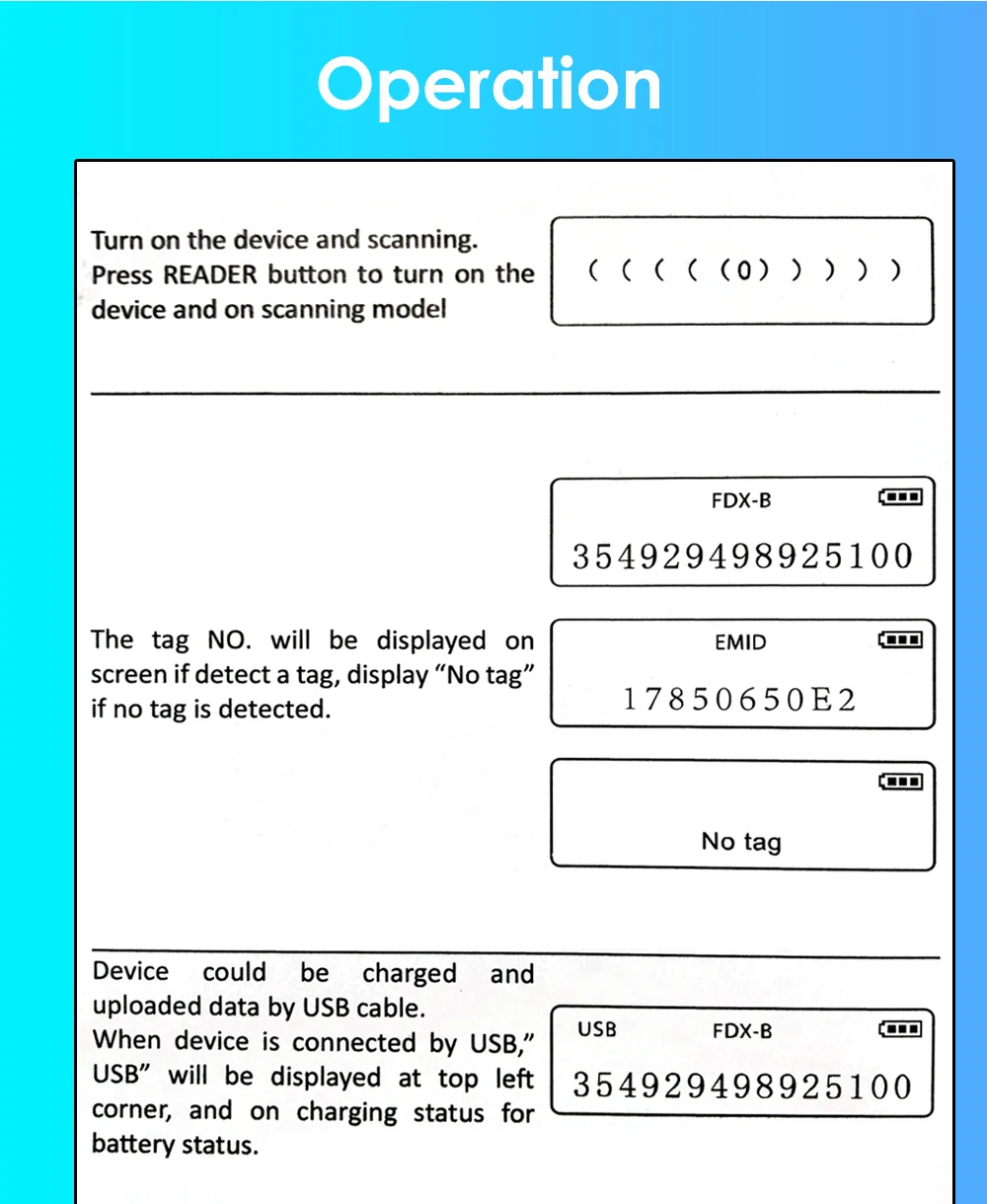 134.2KHz RFID Animal Reader 15 Digits 125KHz Pet ID Scanner EMID FDX-B ISO 11784/85 Microchip Tag Registration For Cow Fish Dog