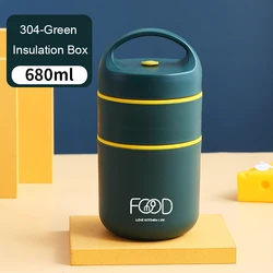 Deluxe Insulated Stainless Steel Lunch Set with Thermal Food Containers (Double Layer Green)