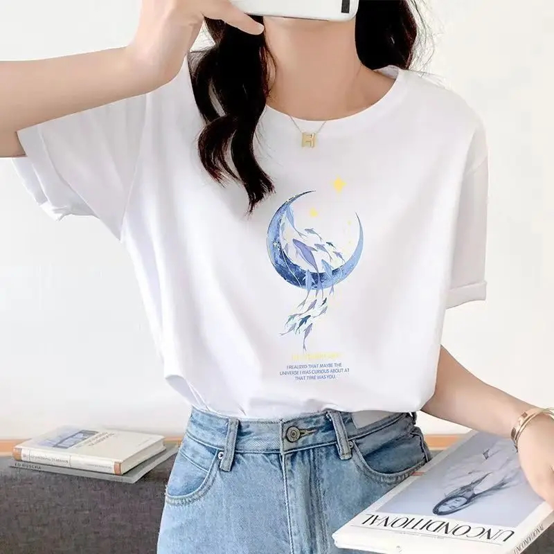 

2024 Women's Summer Korean New Pullover O-Neck Patchwork Printed Letter Fashion Slim Fit Comfortable Short Sleeve T-Shirts Tops