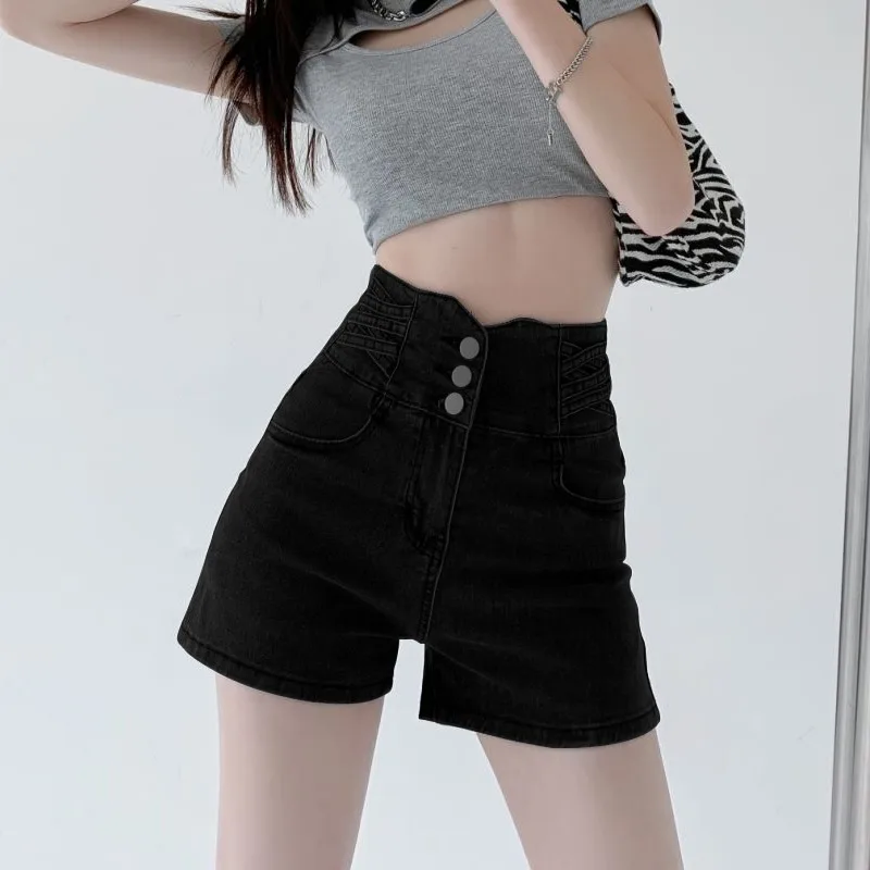 Denim shorts side view