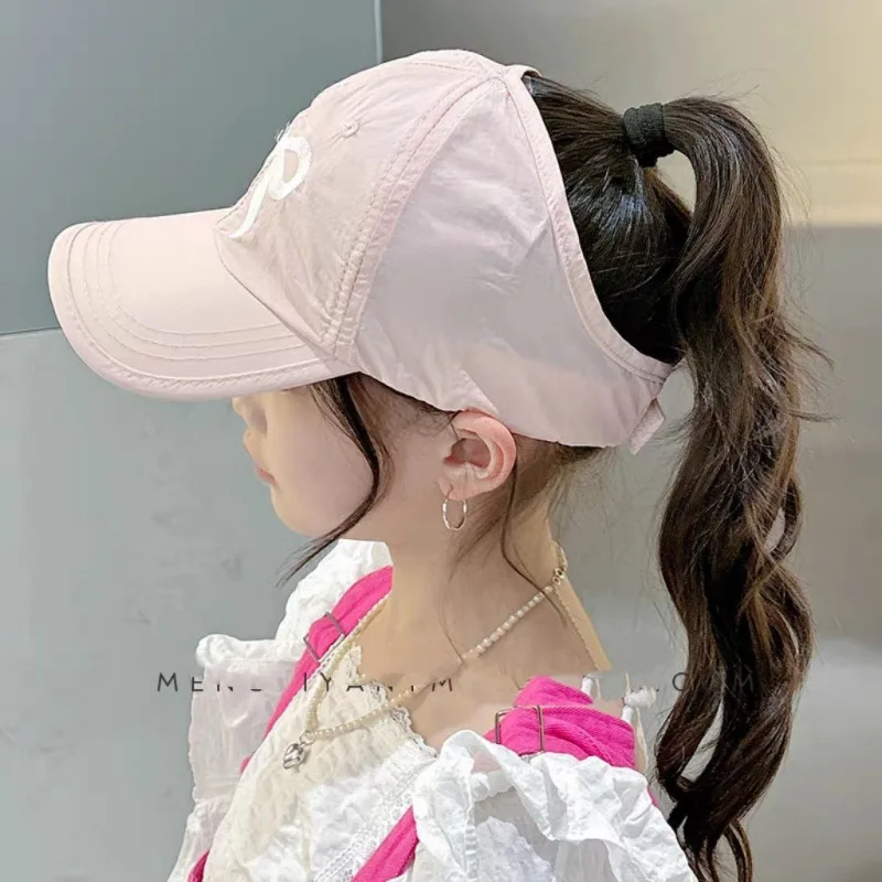 Baseball Cap Kids Ponytail Baseball Caps Candy Color Quick Drying Adjustable Visor Cap Boy Girl Summer UV Protection Hat Children Peaked Cap