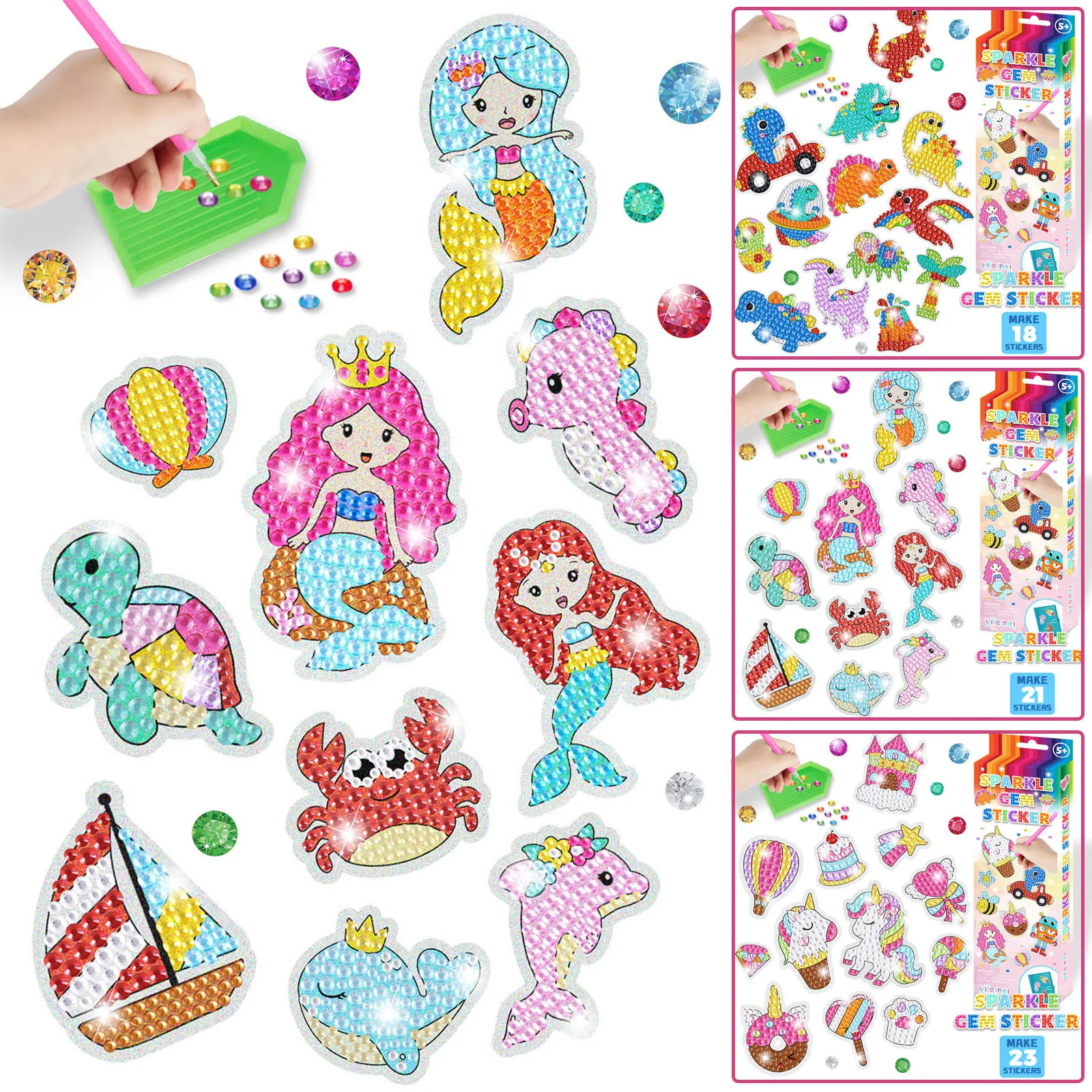 5D DIY Diamond Painting Sticker Kit for Kids Cute Pattern Handmade Sticker Paint Ornament Arts Crafts Gifts for Girls Boys