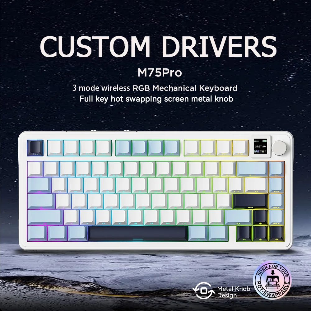RGB Bluetooth mechanical keyboard, 2.4G tri-mode connectivity, full-key hot-swap, TFT screen, metal knobs, win and mac versions 1