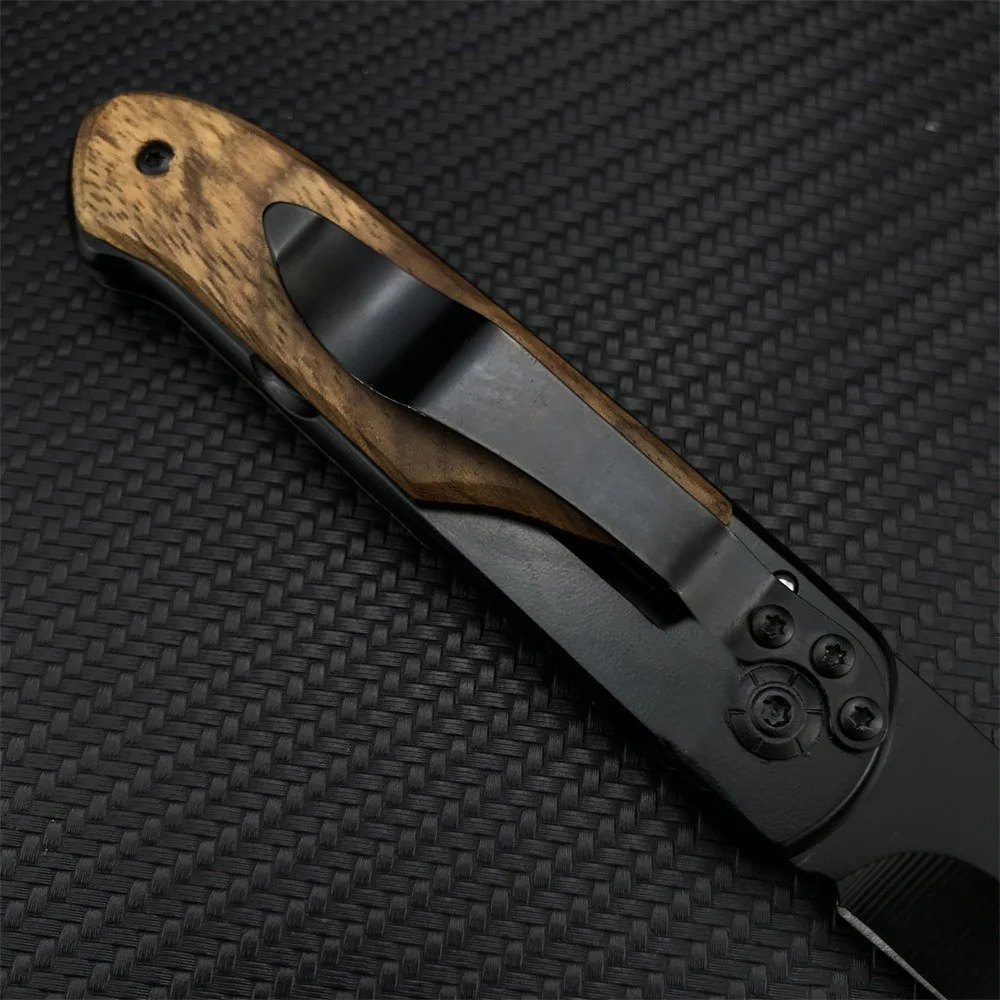 Description Picture 6 of itemBM DA44 Survival Pocket Flipper Folding Knife 5Cr13Mov Blade Steel Inlaid Colored Wood Handle Hunting Tactical Knives EDC Tool