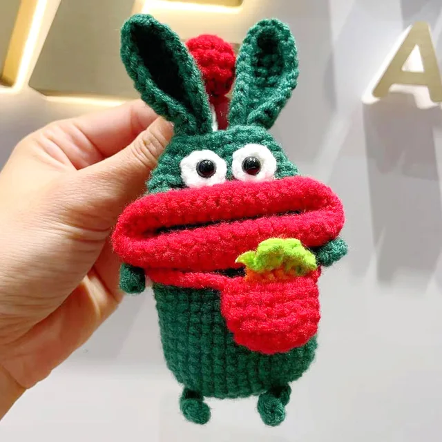 Funny Sausage Mouth Car Key Hand Woven Wool Playful Key Keeper Funny Key Wallet Handcrafted Key Pouch Whimsical Key Holder Bag 1