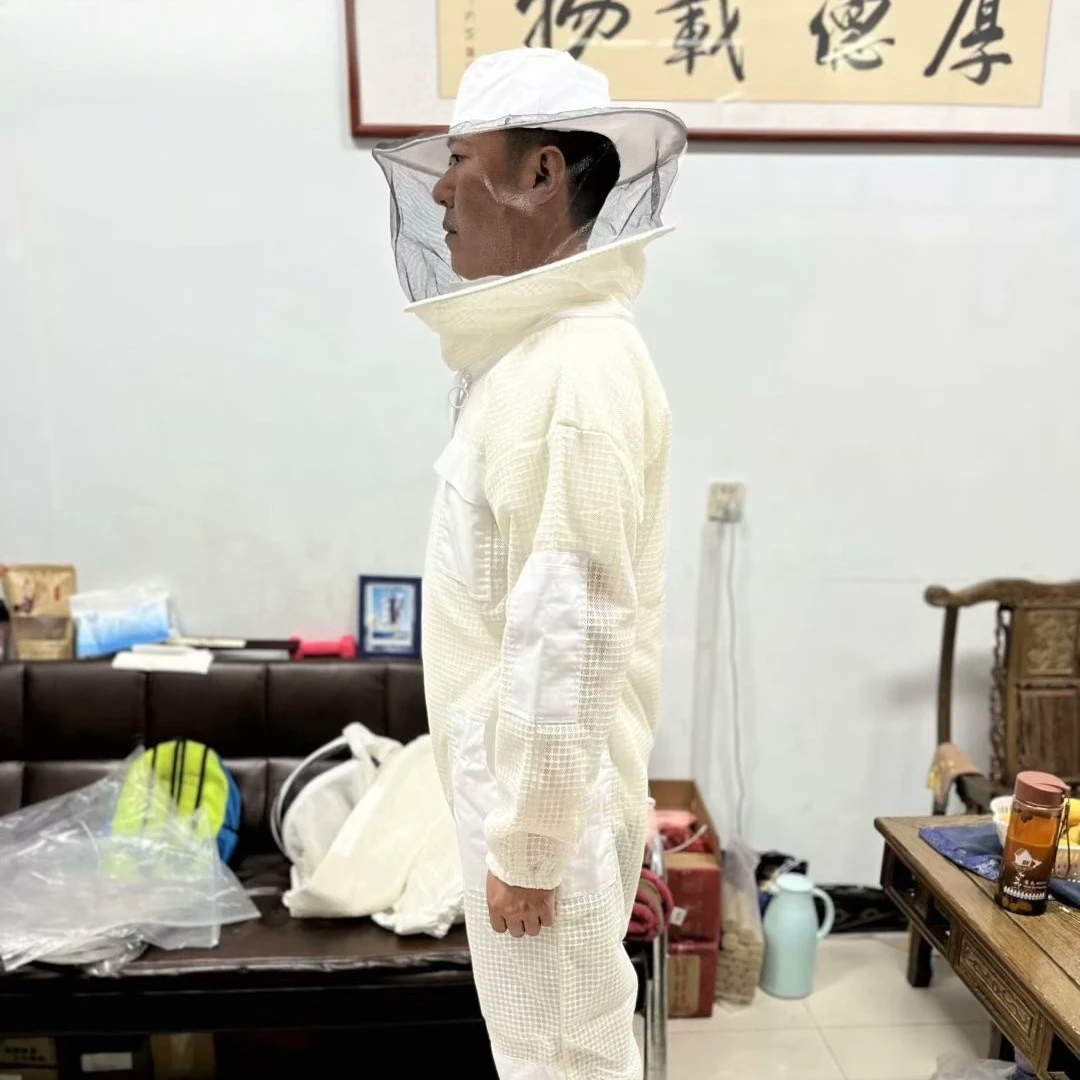 Beekeeping tool, white round hat, anti bee suit, export type, pure cotton bee protective suit, full set of one piece space suit