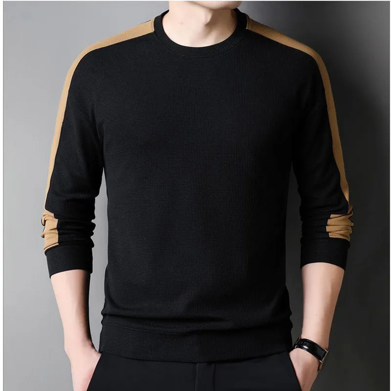 Autumn Winter KPOP Fashion Style Harajuku Slim Fit Tops Loose Casual All Match T-shirts O Neck Patchwork Long Sleeve Sweatshirt
