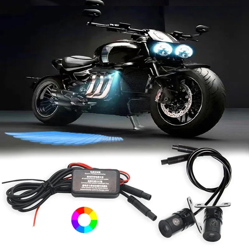 1Pair LED Welcome Light For Motorcycle Angel Wings Projection Lights Motorcycle Modified Decorative Light Wing Laser Lights