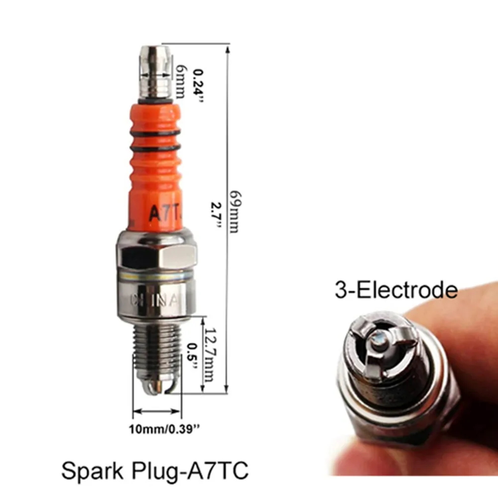 Racing Spark Plug Motorcycle Spark Plug 3 Triple Electrode A7TC D8TC 1/2Pcs For GY6 CG 50 70 110 125 150CC Motorcycle Atv Scooter Dirt Bike Go Kart