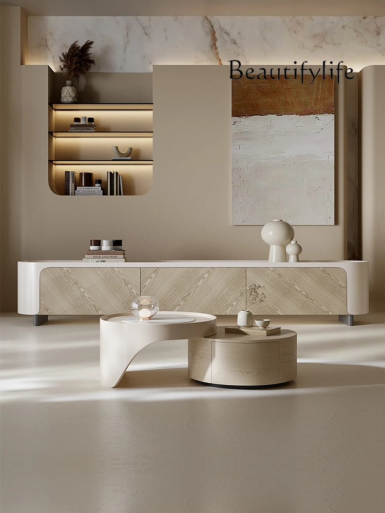 

Italian Designer Model Small Apartment Stone Plate Coffee Table TV Cabinet Combination Paint TV Stand