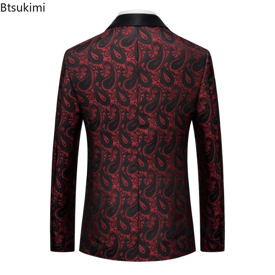 New 2024 Men's Jacquard Blazers Banquet Party Wedding One Button Slim Fit Suit Jackets Stage Singer Host Costume Men Suit Coats