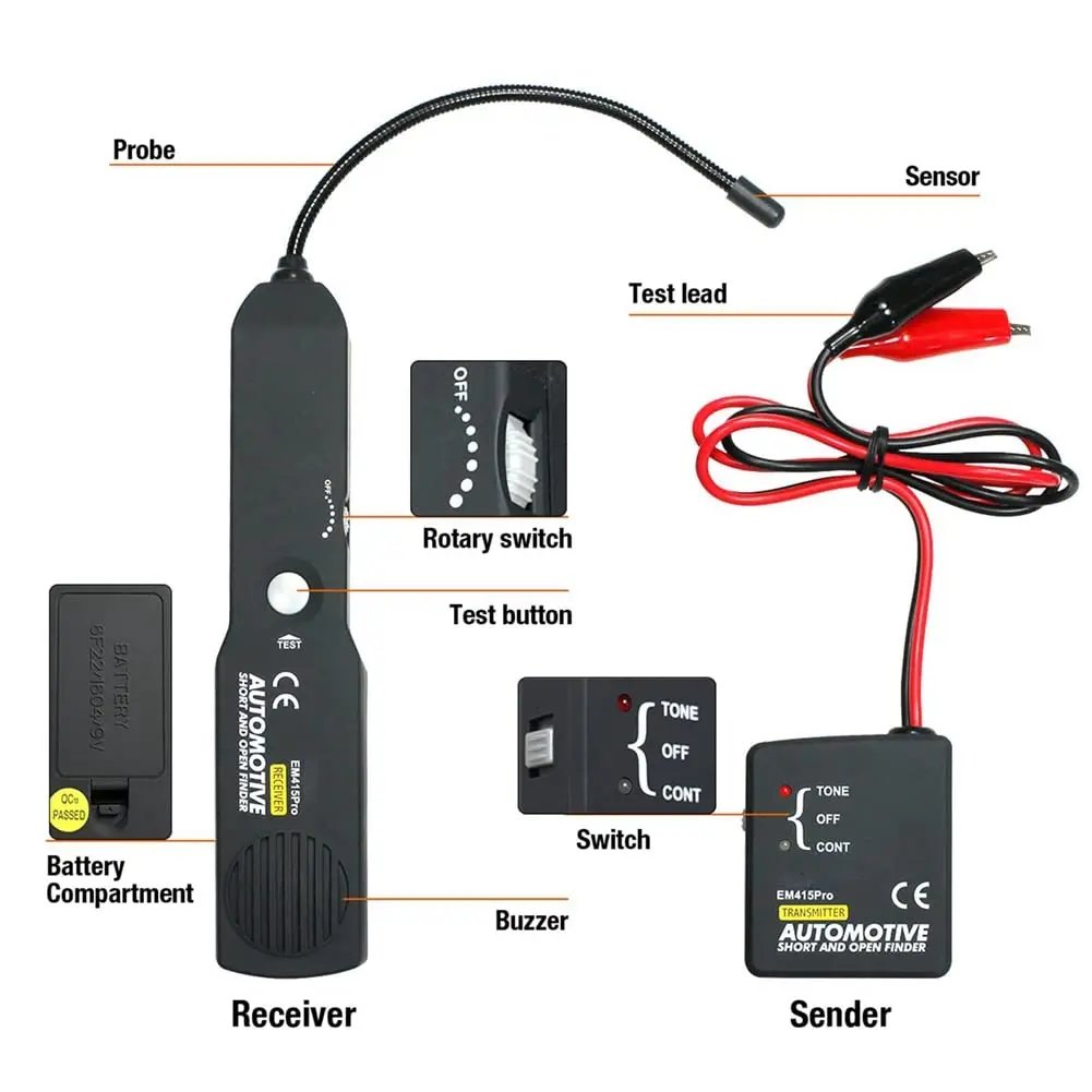 Aermotor Automotive Short Cable Tracker Open Wire Finder Same As EM415PRO Universal 6-42V DC Find Car Short Circuit Wire