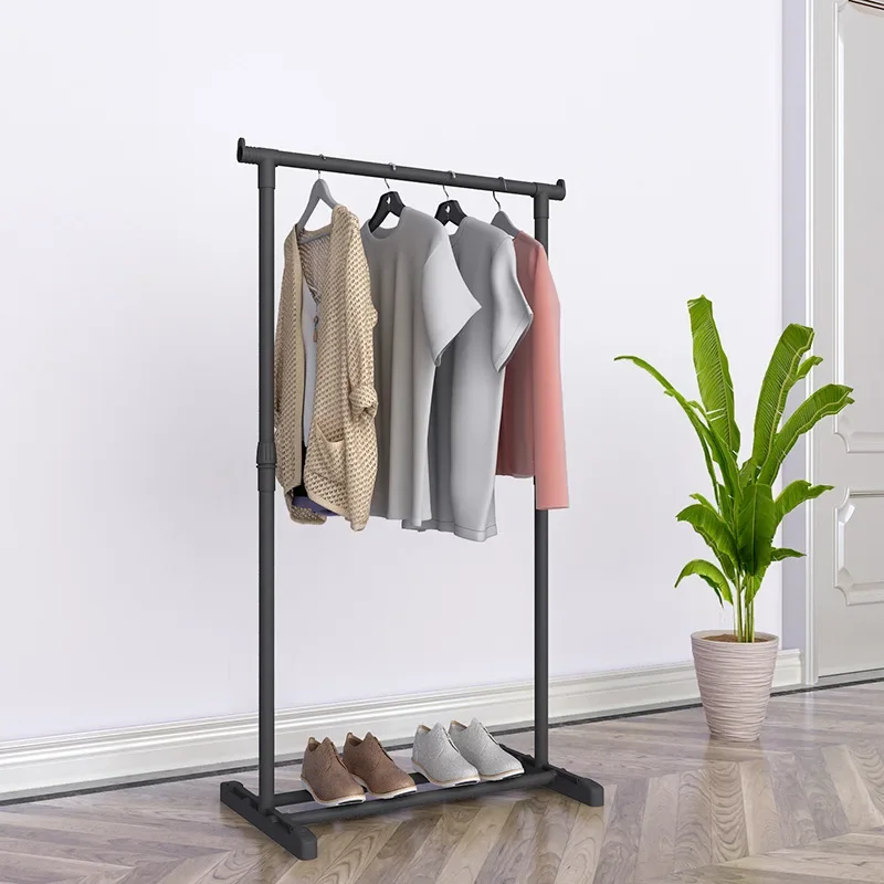 Double Pole Coat Rack Simple Reinforced Steel Frame Clothing Rack Bedroom Mobile Drying Minimalist Floor Clothes Hanger