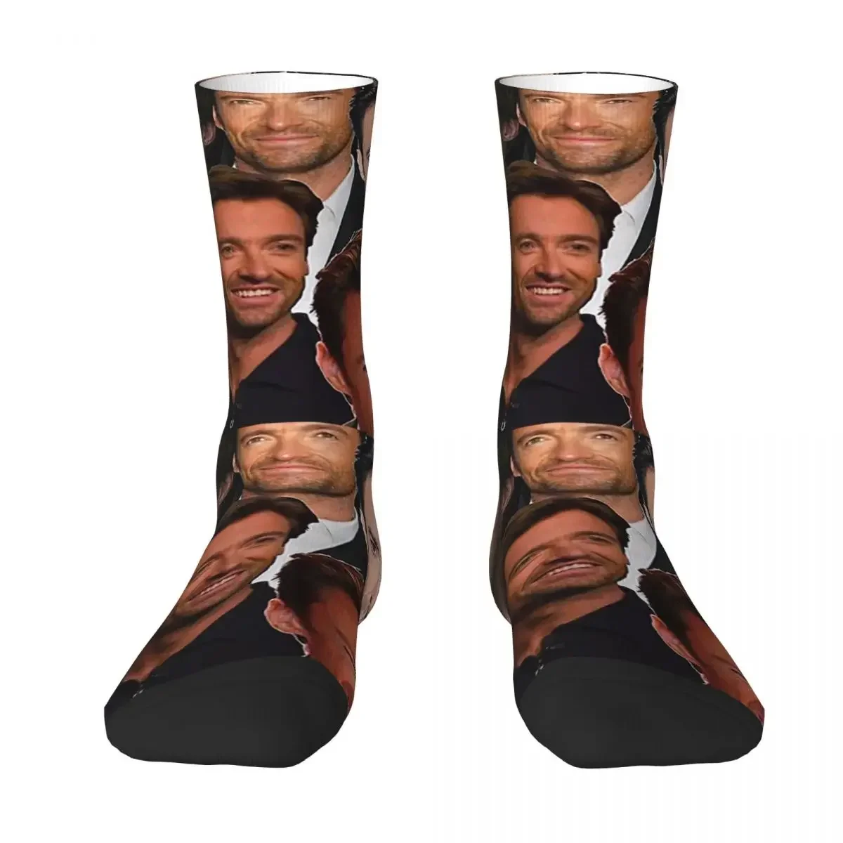 

All Seasons Crew Stockings Hugh Jackman Photo Collage Socks Harajuku Funny Long Socks Accessories for Men Women Christmas Gifts