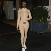 Fashion Workout Active Wear Ribbed Rompers Womens Jumpsuit Long Sleeve Fitness Embroidery Lucky Label Letter Zipper Jumpsuits - Image 5