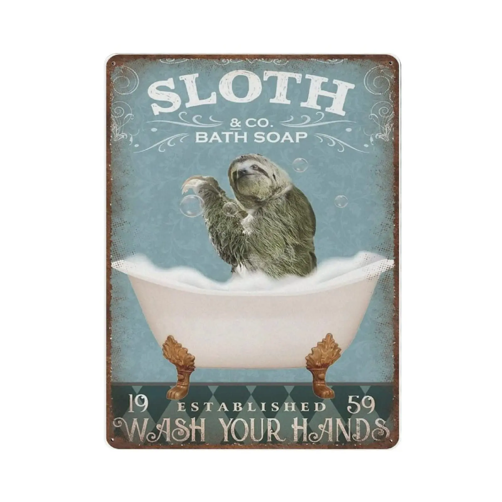 

Retro Sloth Metal Tin Sign-Wash Your Hands Bath Soap Tin Sign -Novelty Posters，Home Decor Wall Art，Funny Signs for Home/Kitchen/
