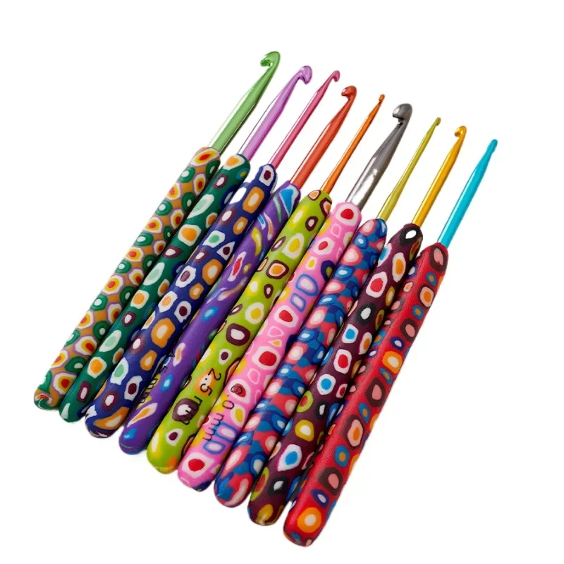 A Set of 9 Bags Knitting Tools Color Cartoon Picture Polymer Clay Handle Crochet Long Polymer Clay Handle Aluminum Crochet