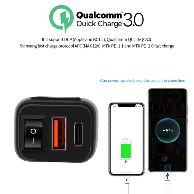 Chargeur USB pour moto, port touristique QC3.0, charge rapide