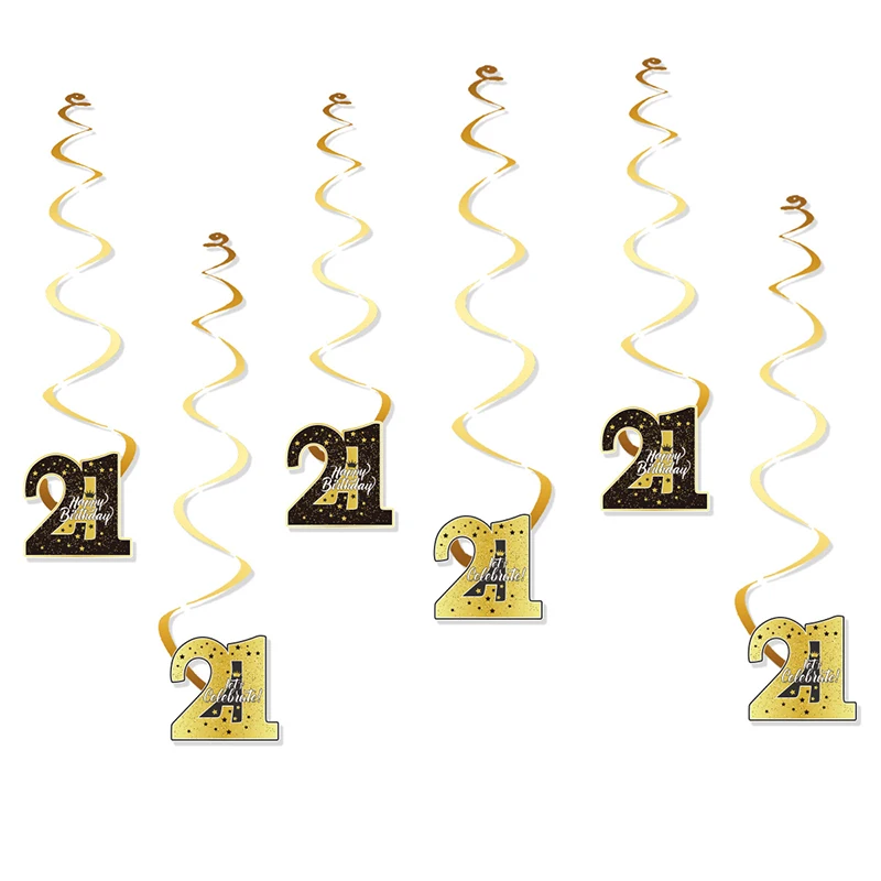 6Pcs 16/18/21/30/40/50/60/70 Years Old Birthday Party Spiral Garlands Swirl Banner Pendants Birthday Party Ceiling Hanging Decor