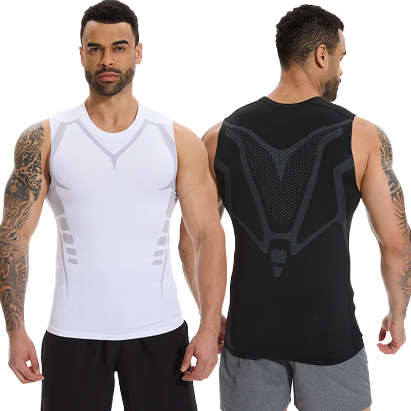 Men's Compression T-shirt Body Shaper Running Sport Fitness Quick Dry Tight Training Shirt Gym Breathable Abdomen Slimming Vest