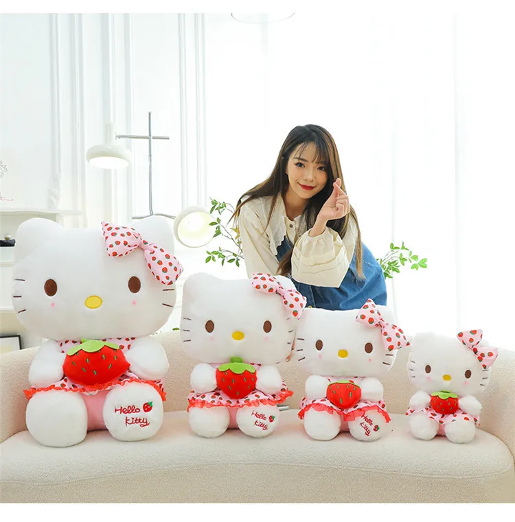 Sanrioハローキティぬいぐるみ、カワイイ、大型枕、イチゴkt猫