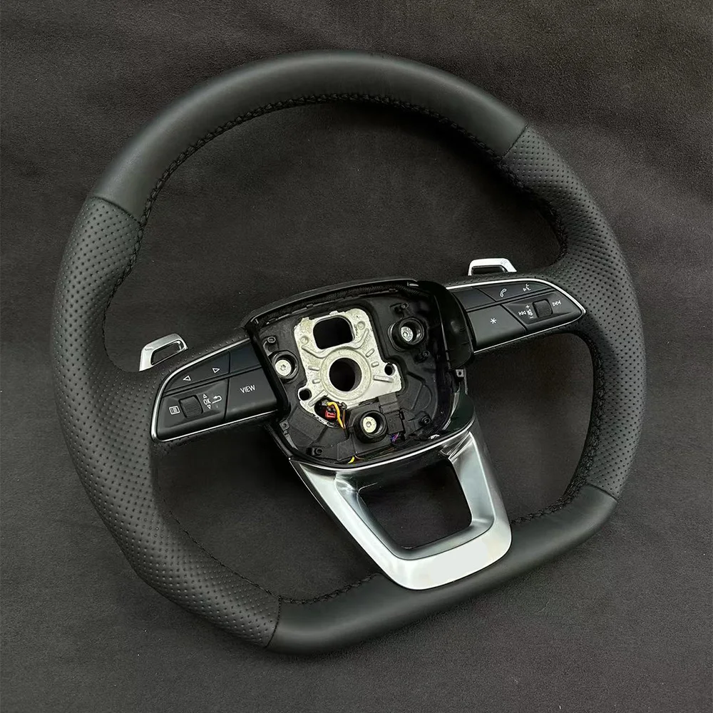 Leather Heated Flat Bottom Steering Wheel Sports For Audi Q5 Q7 Q8 SQ5 RSQ5 2017-2022 Sport Flat Bottom Heated Steering Wheel