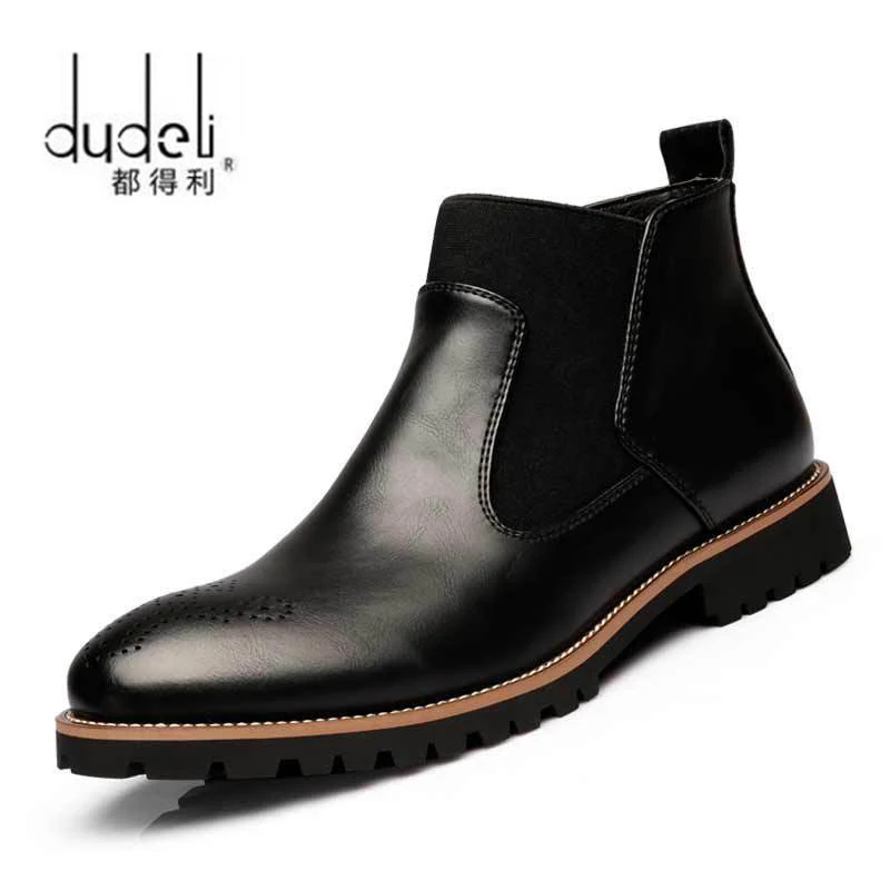 Men Chelsea Boots Slip-on Waterproof Ankle Boots Men Brogue Fashion Microfiber Leather shoes Big Size 38-46 men chelsea boots
