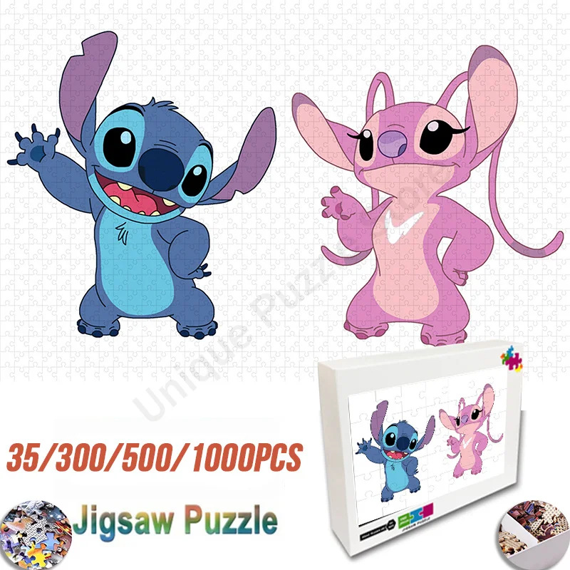 

35/300/500/1000 Pieces Jigsaw Puzzle Disney Lilo Stitch Assembling Decompression Puzzles Toy for Adult Kid Educational Gift