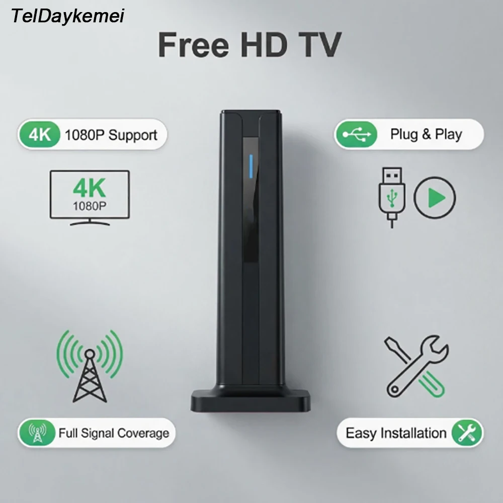 Enhanced Long-Range Indoor TV Antenna with Signal Amplifier - Supports HD and 4K Channels
