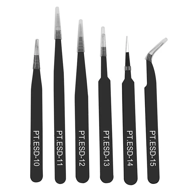 6Pcs Anti-static Stainless Steel Tweezers Repair Tool Precision Curved Straight Tweezers Repair Tool Eyelash Extension Supplies