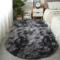 VIKAMA Nordic ins thickened long hair tie-dyed silk hair carpet Modern simple oval bedroom bed rug, living room sofa rug - 400MMx600MM, black