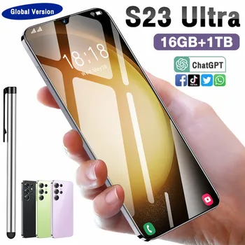 Téléphone Portable S23 Débloqué avec Écran HD Ultra 7.3, Smartphone Original, 16 Go + 1 To, 5G, Touriste, Sim Celulares, Android, 108MP, 7800mAh