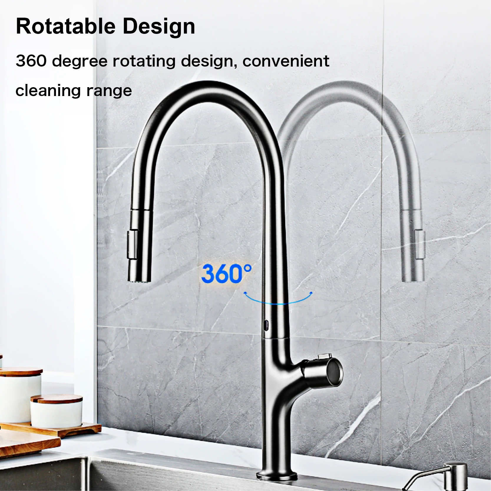 Modern style gun gray pull-out kitchen faucet with 1 handle for hot&cold water intelligent sensing and 2 functions for sink Tap 4