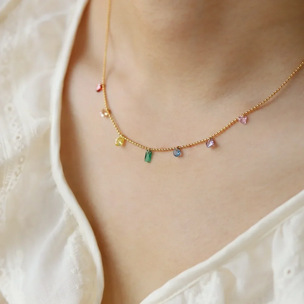 

RHYSONG 316L Stainless Steel With 18K Gold Plated Colorful Cubic Zircon Bracelet Necklace Jewelry Sets For Women Trendy Collar