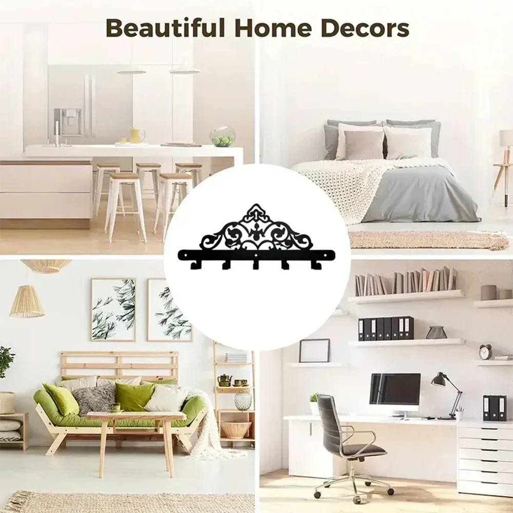 Decorative Wall Rack, Metal Wall Mounted Rack Hook, Wall Hanging Key Hanger, Household Coat Rack 5