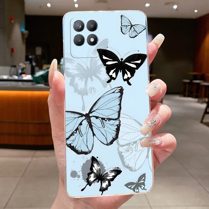 Luxury Fashion Butterfly Flowers Clear Soft TPU Phone Case Cover
