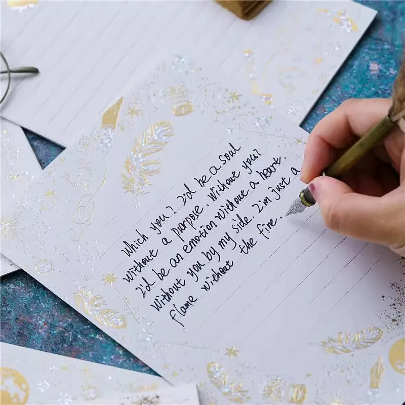 Vintage Bronzing Envelopes Black White Feather Letter Paper Set Wedding Party Invitation Card Cover Gift Wrap Korean Stationery