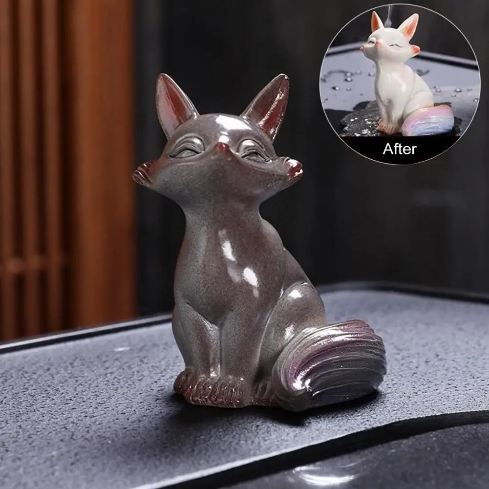 Teatable Teahouse Ornament Handcrafted Color Changing Fox Tea Pet for Good Luck Symbol Teahouse Ornament Resin Feng for Kungfu