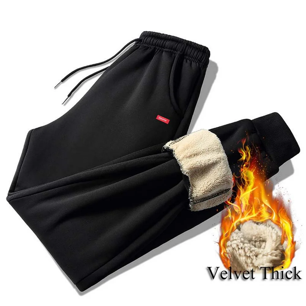 Men Casual Pants Thick Fleece Joggers Mens Pants Winter Cotton Trousers Lambskin Cashmere Sweatpants Warm Male sport jogging trousers fleece sweatpants